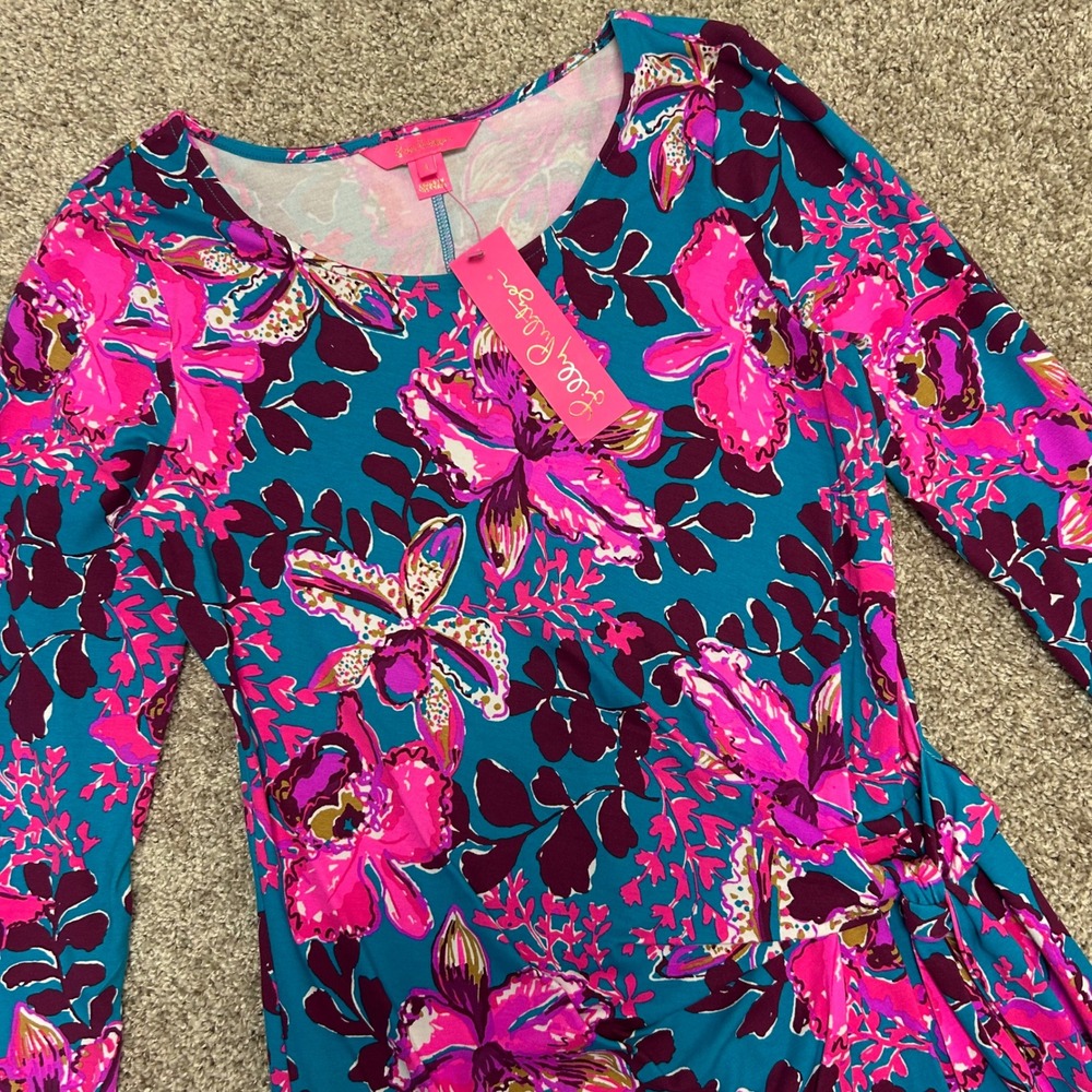 Lilly Pulitzer Bryson Long Sleeve Dress Small NWT Blue Rhapsody Orchid You Not